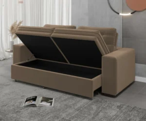 SOFÁ RETRÁTIL RECLINÁVEL C/ BAÚ 2 LUGARES 1.80 BAHAMAS VELUDO MARROM