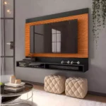 PAINEL TV 50" EDN MILOS PRETO/CEDRO RIPADO EFEITO 3D