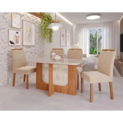 CJ MESA LOUISE 130X80 4C TAMPO VIDRO CINAMOM/OFF WHITE