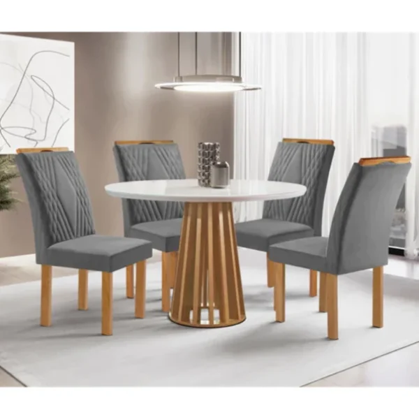 CJ MESA BERLIM 4CAD. REDONDA CINAMOMO/OFW/CINZA CJ MESA BERLIM 4CAD. REDONDA CINAMOMO/OFW/CINZA