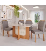 CJ MESA LOUISE 130X80 4C TAMPO VIDRO CINAMOMO/GRAFITE CJ MESA LOUISE 130X80 4C TAMPO VIDRO CINAMOMO/GRAFITE