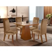 CJ MESA PRADA 90X90 4C TAMPO VIDRO CASTANHO/CINAMOMO