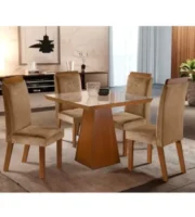 CJ MESA PRADA 90X90 4C TAMPO VIDRO CASTANHO/CINAMOMO