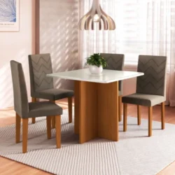 MESA SANTIAGO INDEKES 4 CADEIRAS 90X90 FREIJO/OFF/CACAU