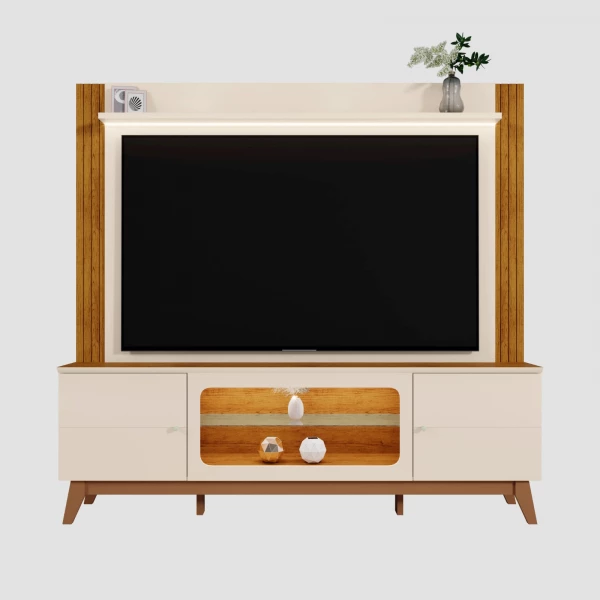 HOME PARA TV ATÉ 70" COM LED MACEIÓ MOBLER - OFF WHITE/CANELA