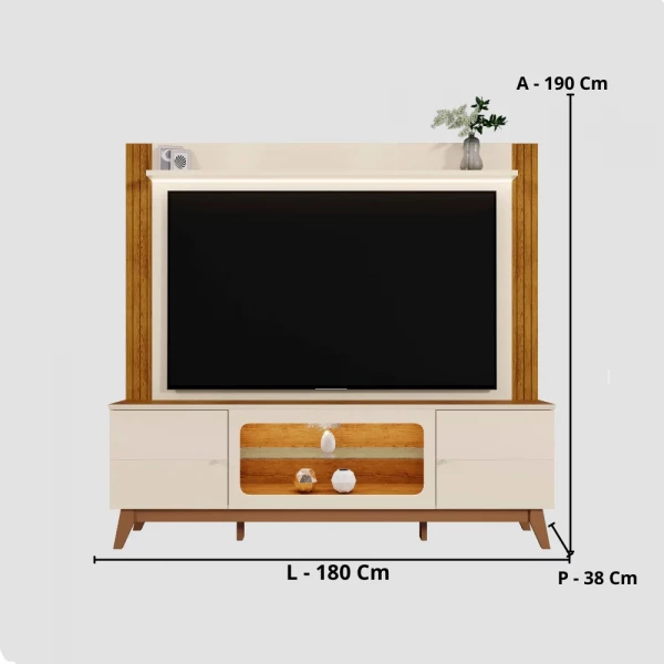 HOME PARA TV ATÉ 70" COM LED MACEIÓ MOBLER - OFF WHITE/CANELA